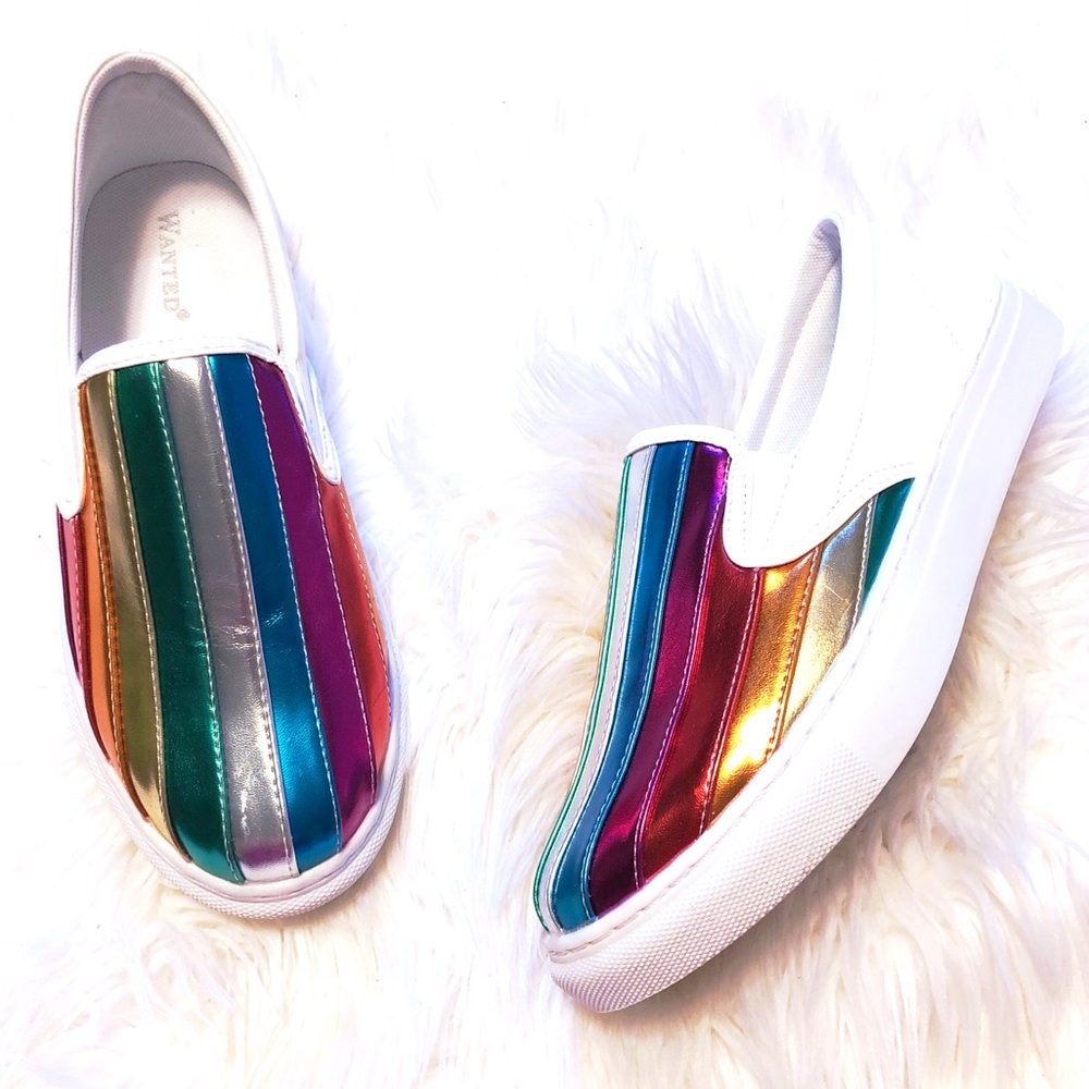 Wanted Nikki Rainbow Stripe Slip-On Sneakers 🌈